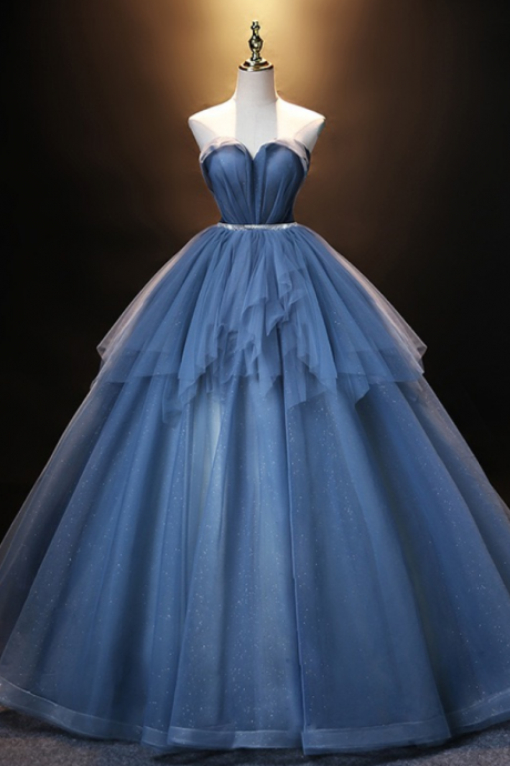 Prom Dresses, Strapless Party Dresses, Blue Evening Dresses, Star Couture Balll Gown Dresses