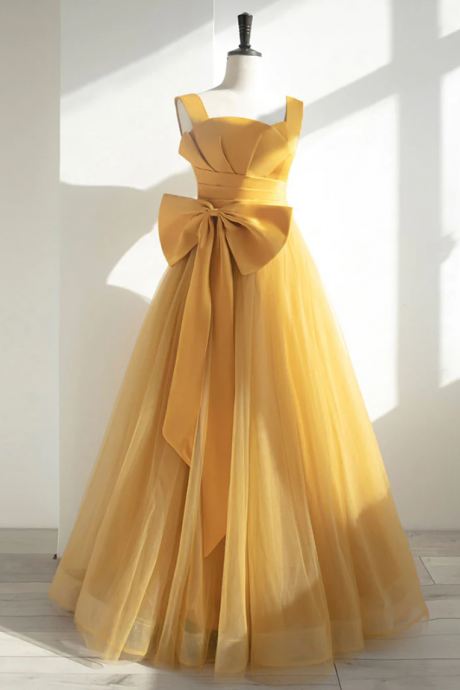 Prom Dresses, Cute Yellow Evening Dress, Halter Party Dress,satin Chic Prom Dress