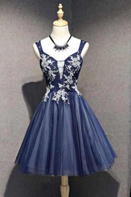 Homecoming Dresses,navy Blue Charming Knee Length Bridesmaid Dress