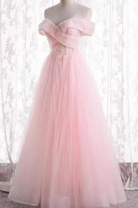 Prom Dresses, Off-the-shoulder Evening Dress, Fairy Pink Dress