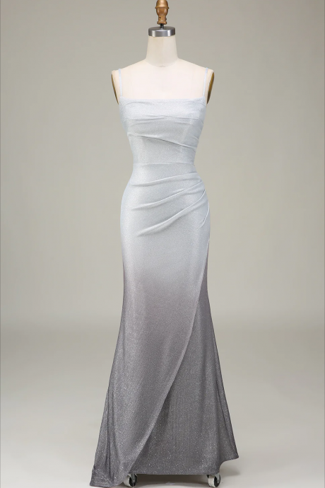 Prom Dresses, Grey Mermiad Sparkly Prom Dress With Pleated