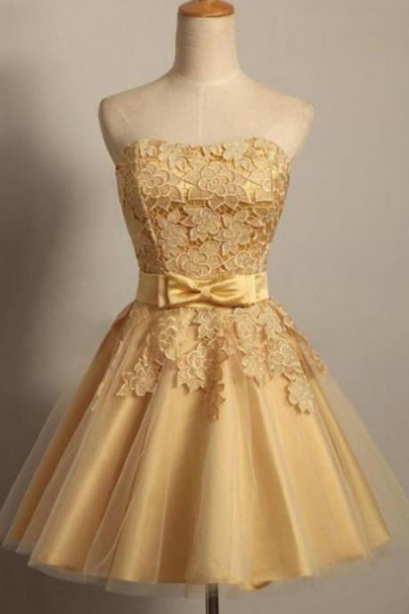 Homecoming Dresses,gold Lace Short Homecoming Dress A Line Girls Party Gowns