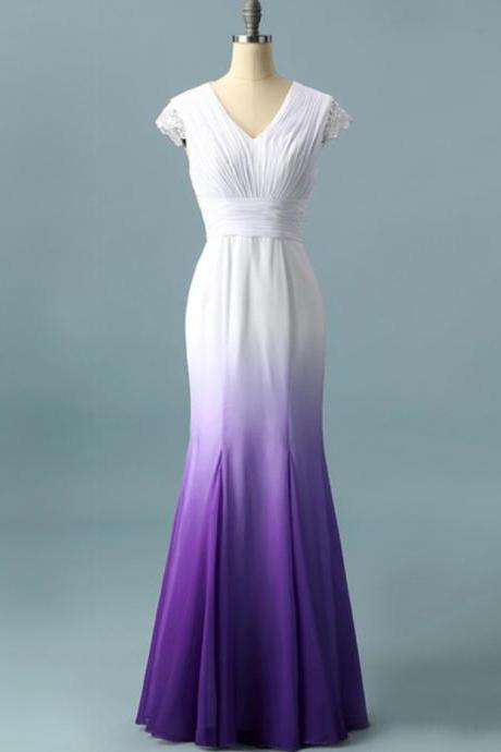 Prom Dresses,white Purple Mixed Color Wedding Dress Lace Applique Style Party Dresses