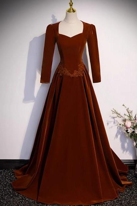 Prom Dresses,french Haute Couture Long Sleeve Velvet Party Dresses Banquet Dresses