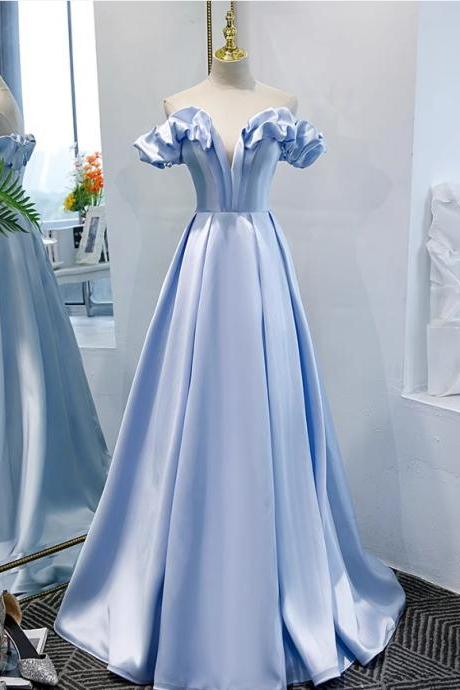 Prom Dresses, Dignified And Noble Strapless Blue Long Party Dresses