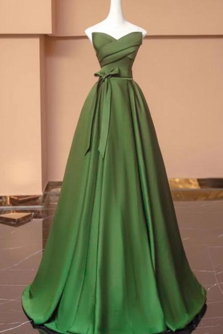 Prom Dresses, French Vintage Green Satin Strapless Party Dresses