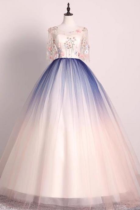 Prom Dresses,temperament Elegant Gradient Color Tulle Stereoscopic Applique Bar Mitzvah Dresses