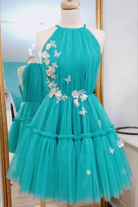 Dark Green Sweetheart Tulle Short Party Dress, Green Homecoming Dress Formal Dress