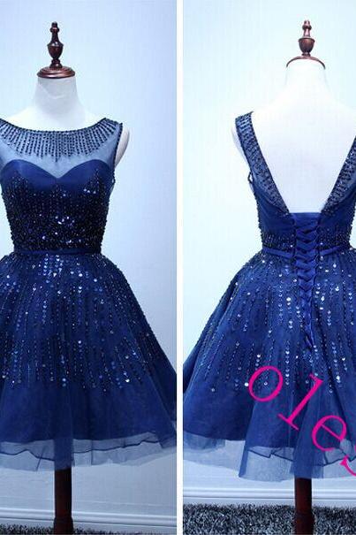 Navy Blue Homecoming Dress Short TULLE Homecoming Dress Short Beading Prom Dress Cheap Prom Dress Party Prom Dress Junior Prom Dress