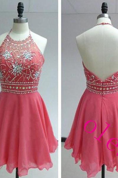 Homecoming Dress Short Pink Homecoming Dress Short Halter Prom Dress Cheap Prom Dress Party Prom Dress Junior Prom Dress