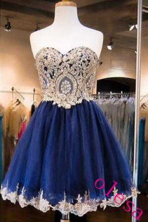 Dark Navy Homecoming Dresses Crystals Homecoming Dress Beaded Prom Dresses Sweetheart Neck Cocktail Dresses