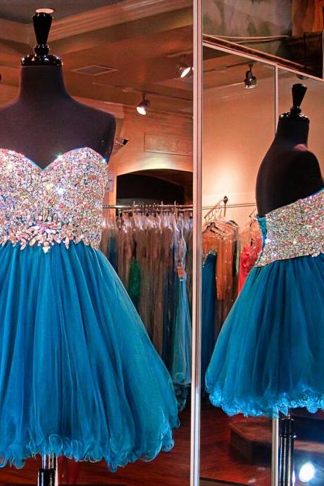 Charming Prom Dress Tulle Homecoming Dress,sweetheart Party Dress Beading Homecoming Dress