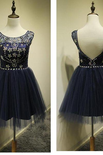 Short Prom Dress, Navy Prom Dress, Tulle Prom Dress, Prom Dress, Short Homecoming Dress, Party Dress For Girls
