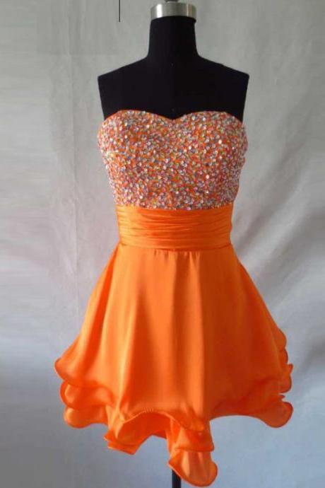 New Arrival Orange Chiffon Homecoming Dresses,Cute Cocktail Dresses,Simple Cheap Graduation Dresses For Teens