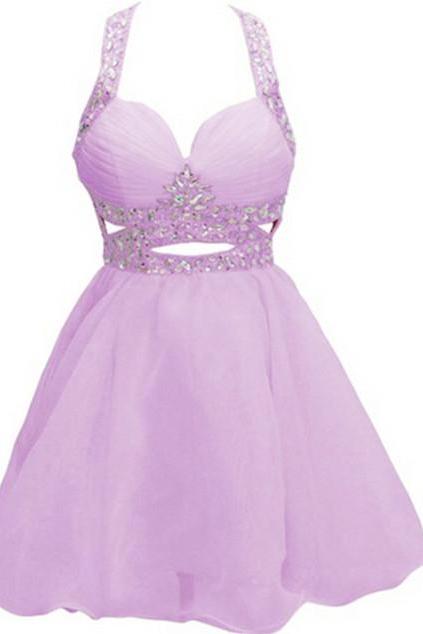Short Homecoming Dress Featuring Crystal Embellished Thick Straps Ruched Sweetheart Cutout Bodice
