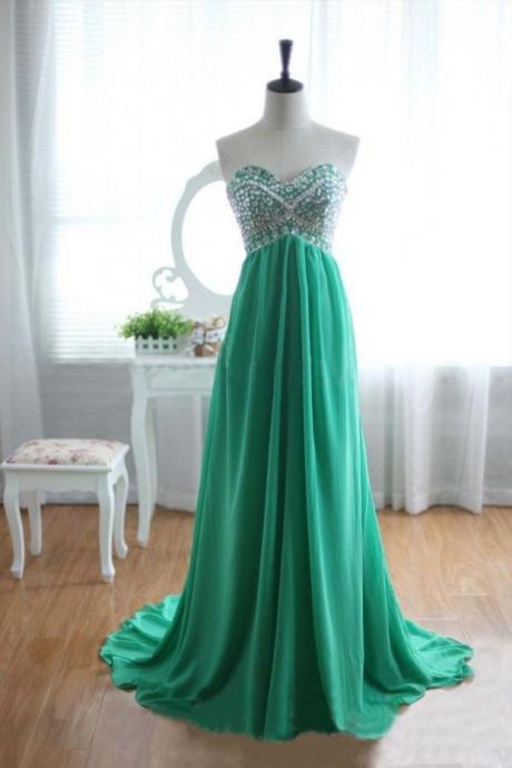 Green A-line Beading Prom Dresses,sweetheart Floor-length Evening Dresses, Real Made Prom Dresses,sequins Evening Dresses, Charming Prom Dresses,