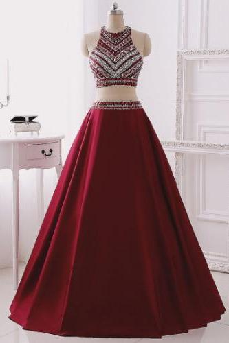 2 Piece Prom Gown,two Piece Prom Dresses,burgundy Evening Gowns,2 Pieces Party Dresses,burgundy Evening Gowns,glitter Formal Dress,sparkly