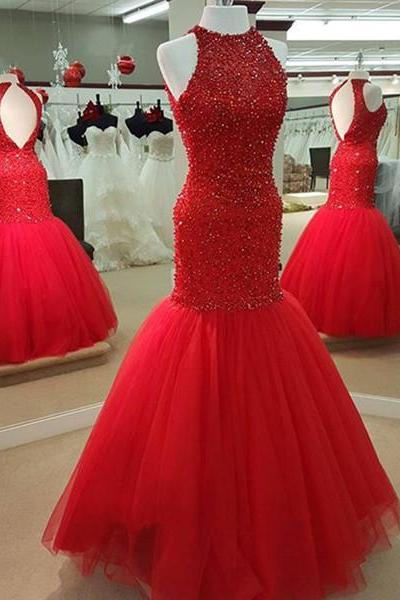 Red Prom Dresses,Sparkle Evening Dress,Beaded Prom Dresses,Red Prom Dresses,Glitter Prom Gown,Red Prom Dress,Mermaid Formal Gowns for Teens