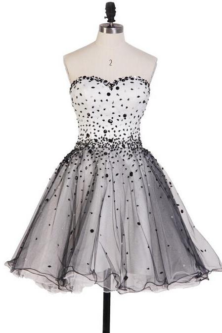 Black Homecoming Dress,Tulle Homecoming Dresses,Homecoming Gowns,Silver Beading Party Dress,Short Prom Gown,Sweet 16 Dress,Corset Homecoming Dresses,Vintage Formal Dress