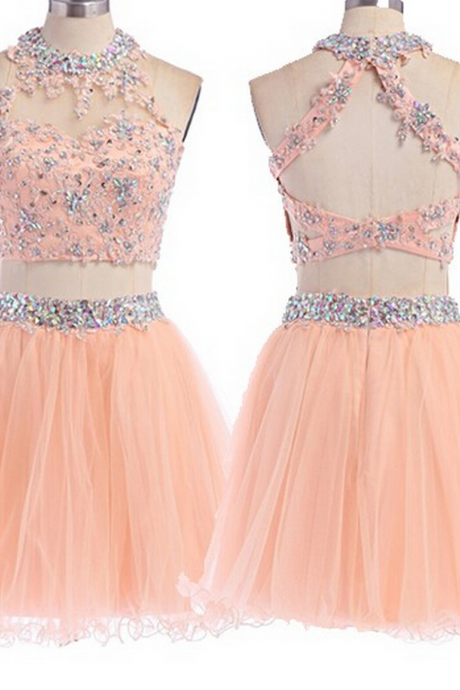 2 Piece Homecoming Dress,Short Homecoming Dresses,Tulle Homecoming Gown,Blush Pink Homecoming Dress,Beautiful Prom Gown,2 piece Cocktail Dress