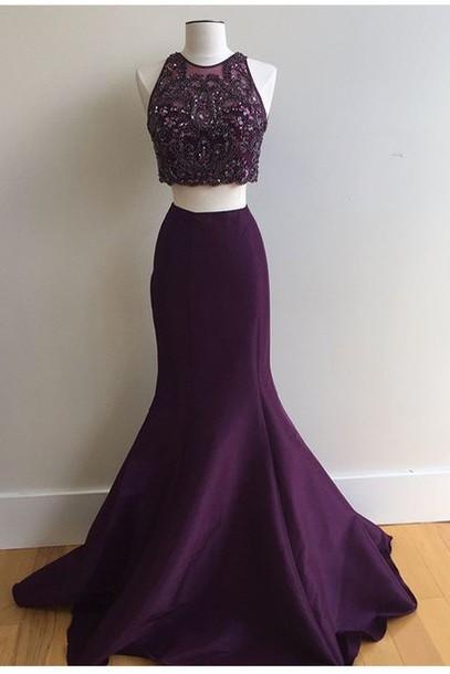 2 Piece Prom Gown,two Piece Prom Dresses,grape Evening Gowns,2 Pieces Party Dresses,evening Gowns,formal Dress,sparkly Evening Gowns For Teens