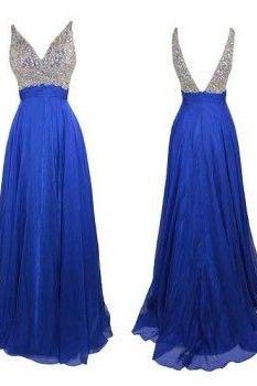 Backless Prom Gown,Open Back Prom Dresses,Royal Blue Evening Gowns,Beaded Party Dresses,Evening Gowns,Backless Formal Dress,Straps Prom Dresses For Teens