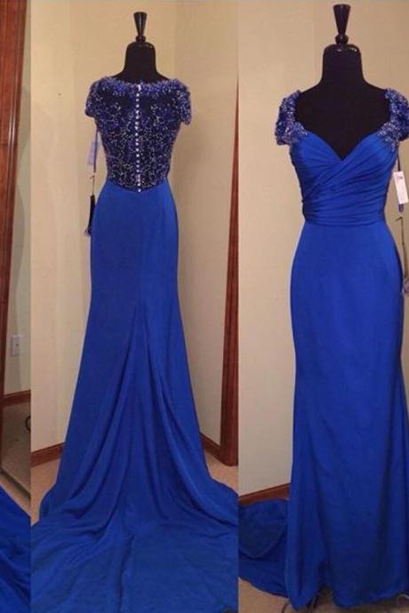 Royal Blue Prom Dresses,royal Blue Prom Dress,beaded Formal Gown,beadings Prom Dresses,evening Gowns,formal Gown For Senior Teens