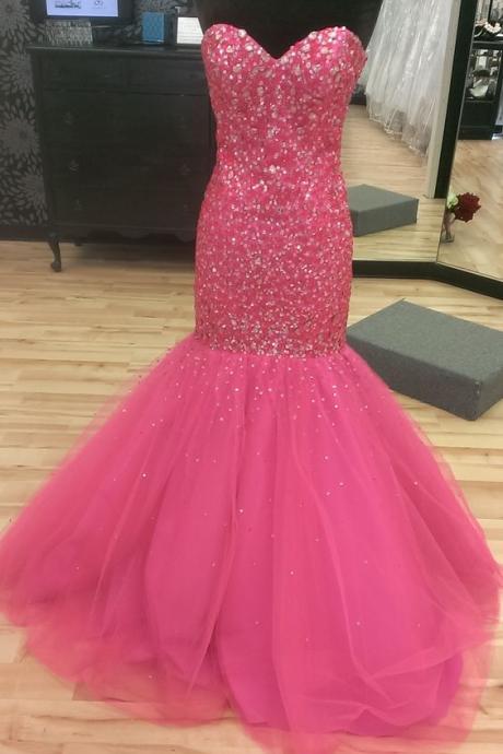 Prom Gown,Pink Prom Dresses,Sparkle Evening Gowns,Mermaid Formal Dresses,Pink Prom Dresses 2016,Tulle Evening Gowns,Backless Prom Gown