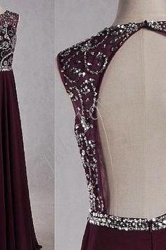 Backless Prom Dresses,grape Prom Dress,chiffon Prom Gown,open Back Prom Dresses,open Backs Evening Gowns,halter Formal Gown,chiffon Evening
