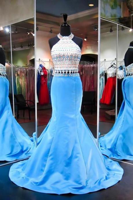 White Prom Dresses, 2 Piece Prom Gowns,2 piece Prom Dresses,Prom Dresses,Prom Gown,2016 Prom Dress With Beading For Teens