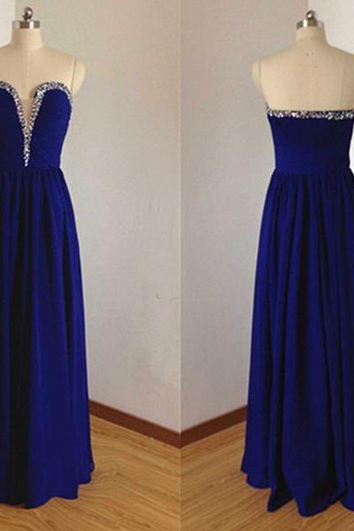 Royal Blue Prom Dresses,royal Blue Prom Dress,silver Beaded Formal Gown,beadings Prom Dresses,sweetheart Evening Gowns,chiffon Formal Gown For