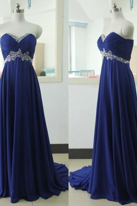 Royal Blue Prom Dresses,Royal Blue Prom Dress,Silver Beaded Formal Gown,Beadings Prom Dresses,Evening Gowns,Chiffon Formal Gown For Senior Teens