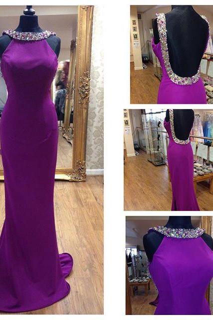 Backless Prom Dresses,Open Back Prom Gowns,Grape Prom Dresses, Party Dresses 2016,Long Prom Gown,Open Backs Prom Dress,Sparkle Evening Gown,Sparkly Party Gowbs