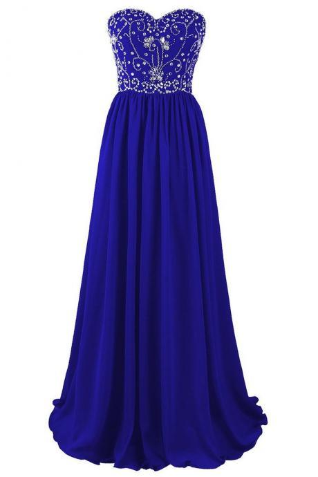Prom Dresses,Evening Dress,Beautiful Blue Chiffon Beaded A-line Prom Dresses 2017, Blue Long Prom Gowns, Party Dresses, Evening Dresses