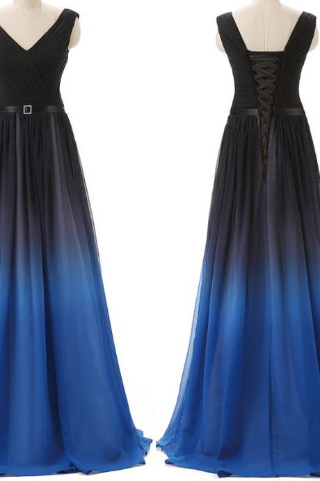 Prom Dresses,evening Dress,lovely Black And Blue Handmade Gradient Prom Dresses, Prom Dresses, Long Prom Dresses