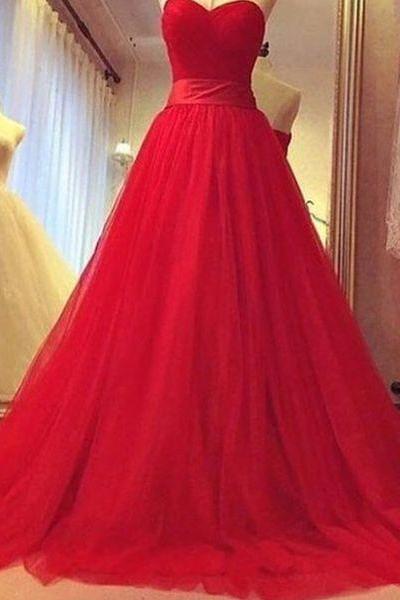 Prom Dresses,evening Dress,gorgeous Red Sweetheart Tulle Prom Gowns, Tulle Party Dresses, Red Ball Gowns, Red Long Prom Dresses