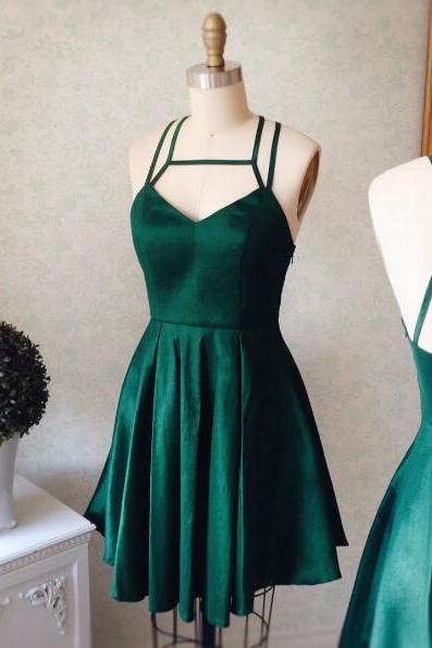 Prom Dresses,evening Dress,emerald Homecoming Dress,short Party Dress,green Straps Formal Dress,v Neck Short Prom Dress,homecoming Dresses