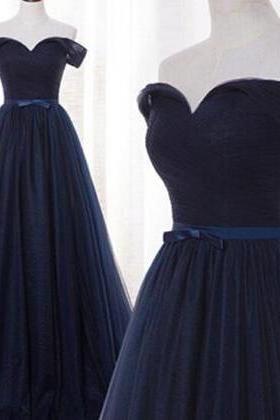Prom Dresses,evening Dress,navy Blue Prom Dress,pretty Prom Dresses,tulle Bridesmaid Gown,simple Bridesmaid Dress,off The Shoulder Evening