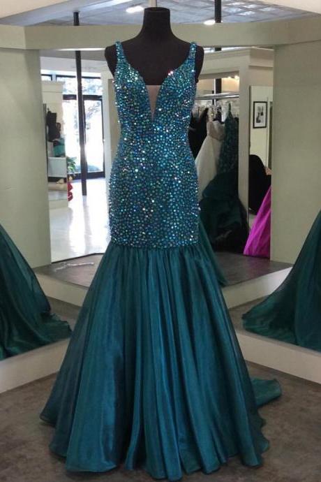 Prom Dresses,evening Dress,v Neck Crystal Beaded Mermaid Prom Dresses 2017 Sparkly Gowns 2017,glitter Prom Gowns