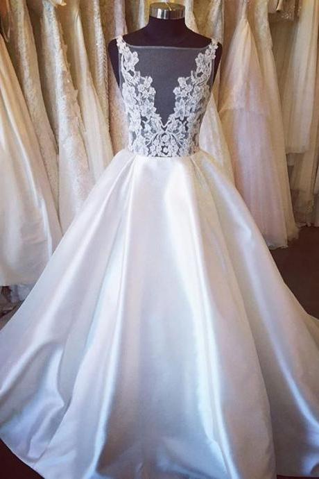 Wedding Dresses, Wedding Gown,princess Wedding Dresses Elegant Lace Appliques Open Back Satin Ball Gowns Wedding Dresses