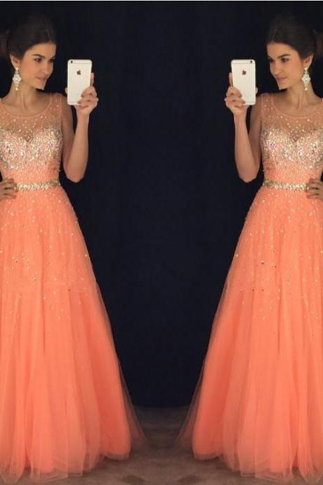 Prom Dresses,Evening Dress,New Arrival Prom Dress,Modest Prom Dress,coral prom dresses,cap sleeves prom gowns,long evening dress,beaded prom dresses 2017