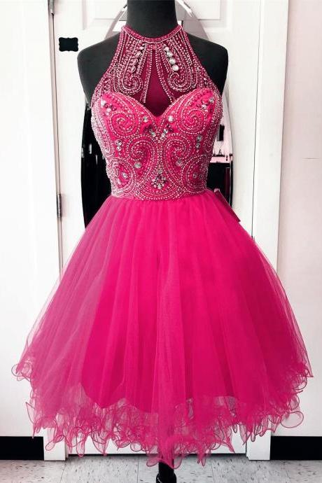 Prom Dresses,homecoming Dresses,high Neck Homecoming Dresses, Pink Prom Dresses,chic Party Dress,women's Cocktail