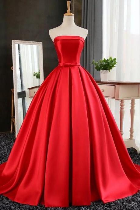 Prom Dresses,evening Dress, Prom Dress,modest Prom Dress,red Satin Ball Gowns Prom Evening Dresses 2017 Strapless Formal Dress
