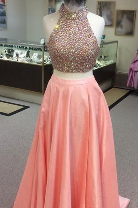 Prom Dresses,evening Dress, Prom Dress,modest Prom Dress,long Satin Dress,coral Prom Dresses,two Piece Prom Dresses,sexy Prom Gowns 2017