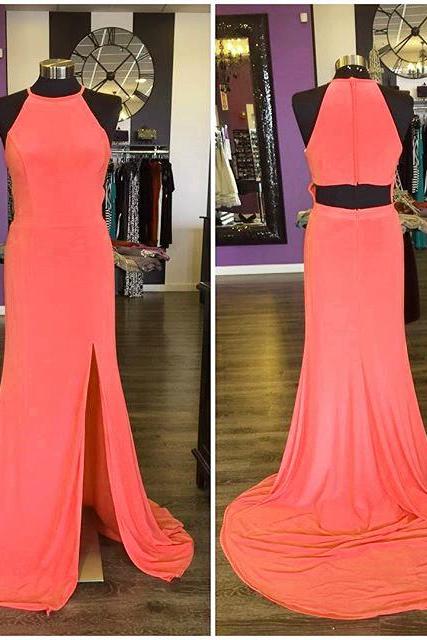 Prom Dresses,evening Dress, Prom Dress,modest Prom Dress,long Jersey Coral Pink Mermaid Prom Dresses With Slit 2017 Sexy