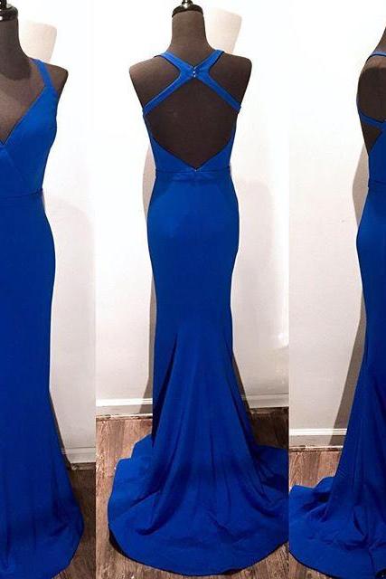 Prom Dresses,evening Dress, Arrival Prom Dress,modest Prom Dress,v Neck Cross Back Long Royal Blue Mermaid Prom Dresses 2017
