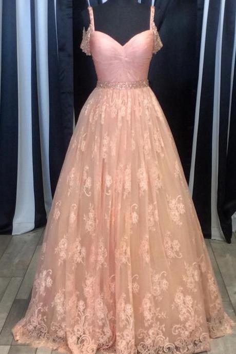 Prom Dresses,evening Dress, Prom Dress,modest Prom Dress,blush Pink Lace Ball Gowns Prom Dress 2017 Women's