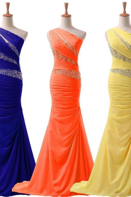 Prom Dresses,evening Dress, Prom Dress,modest Prom Dress,one Shoulder Long Chiffon Mermaid Prom Dresses 2017