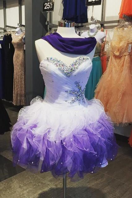 Prom Dresses,Homecoming Dresses,Beaded Sweetheart Organza Ruffles Ombre Prom Dress Short 2017 Sexy Homecoming Dress