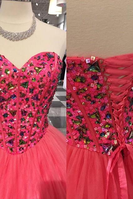 Prom Dresses,evening Dress, Prom Dress,modest Prom Dress,sequin Beading Sweetheart Bodice Corset Tulle Ball Gowns Prom Dress 2017
